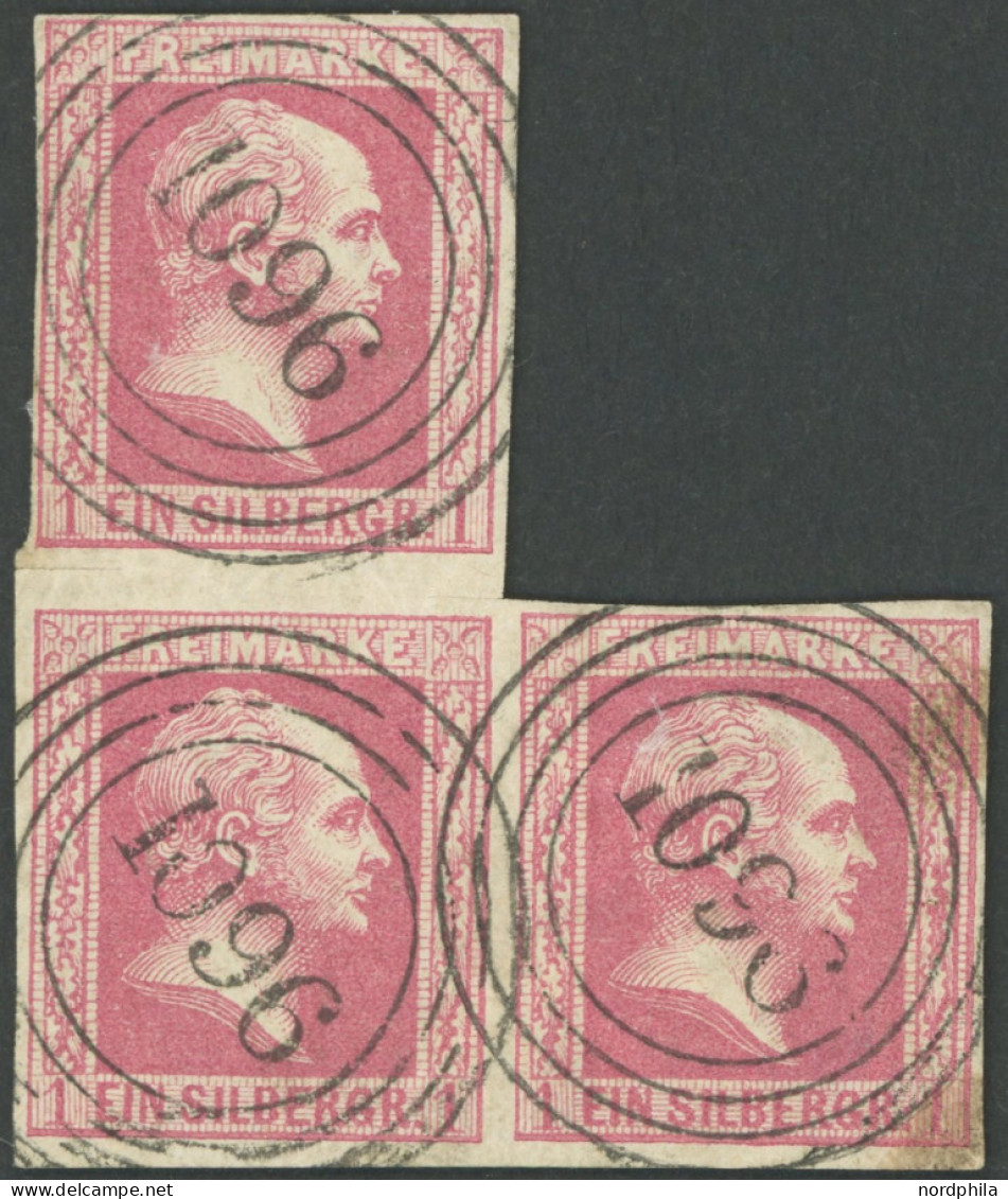 PREUSSEN 6a BrfStk, 1857, 1 Sgr. Rosa Im Dreierblock, Rechte Marke Mit Klischeeverschiebung (PLF 6A1), Nummernstempel 10 - Other & Unclassified