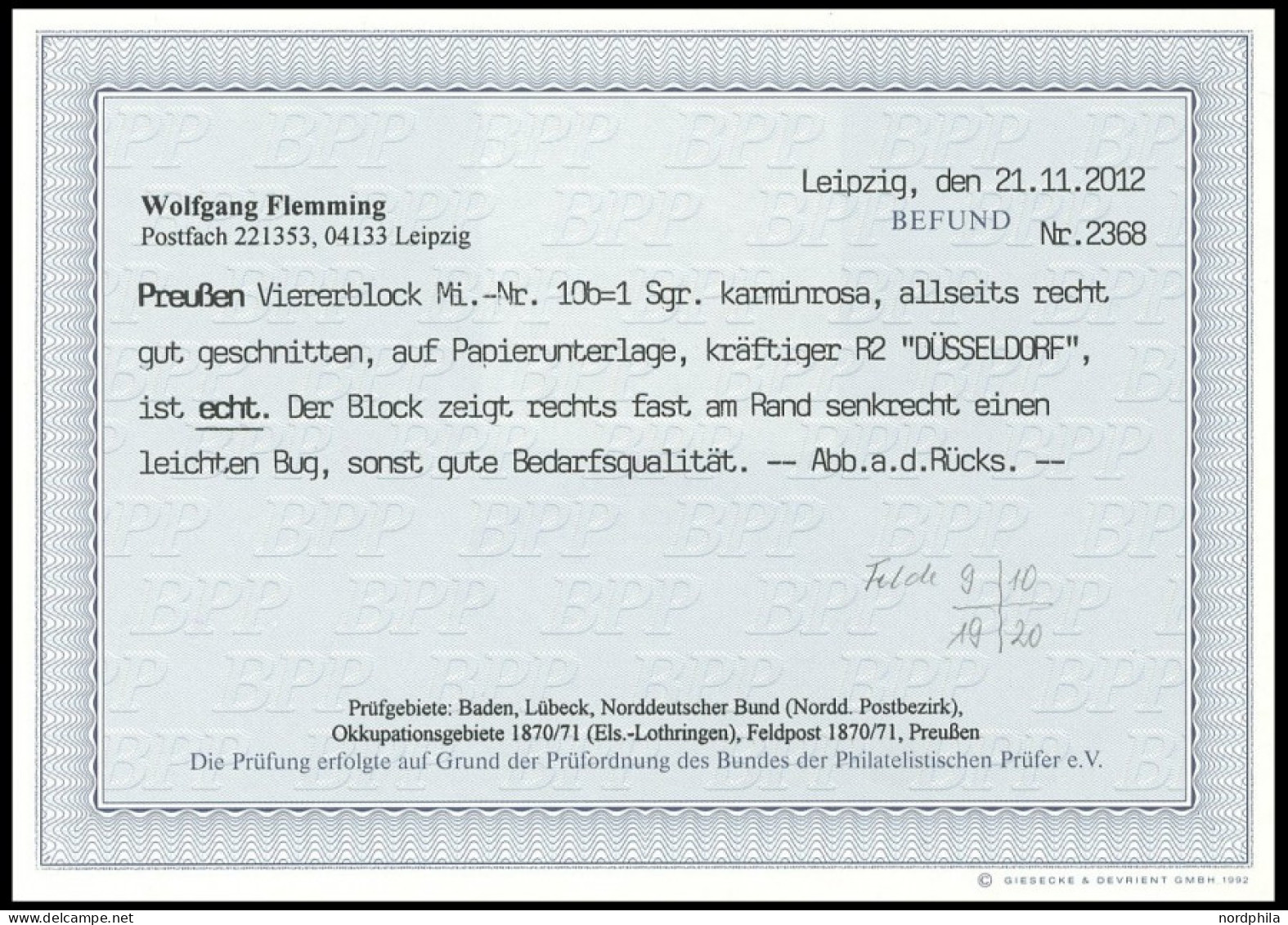 PREUSSEN 10b VB O, 1858, 1 Sgr. Karminrosa Im Viererblock Mit R2 DÜSSELDORF, Rechts Senkrechte Kaum Sichtbare Bugspur So - Sonstige & Ohne Zuordnung