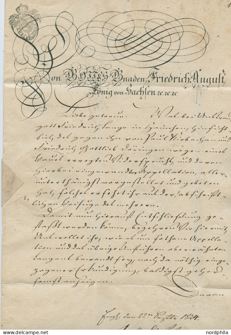 SACHSEN Sachsen 1824, Schöner Calligraphierter Postvorschußbrief Aus Dresden Nach Wingendorf. Entwertet Mit Dem Wellenar - Prephilately