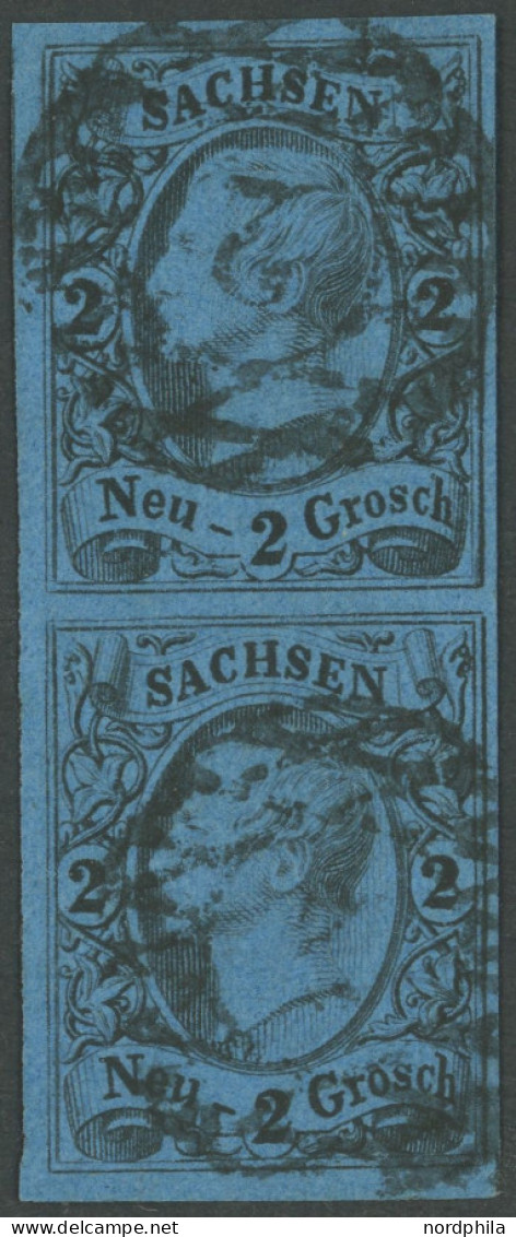 SACHSEN 10a Paar O, 1855, 2 Ngr. Schwarz Auf Mittelblau Im Senkrechten Paar, Nummernstempel 2, Pracht, Kurzbefund Vaatz - Saxe