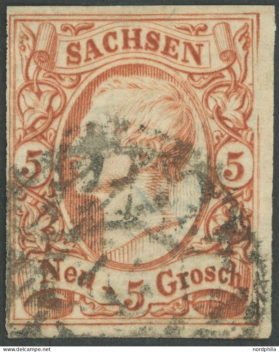 SACHSEN 12aa O, 1856, 5 Ngr. Bräunlichrot, Pracht, Kurzbefund Rismondo, Mi. 100.- - Saxe