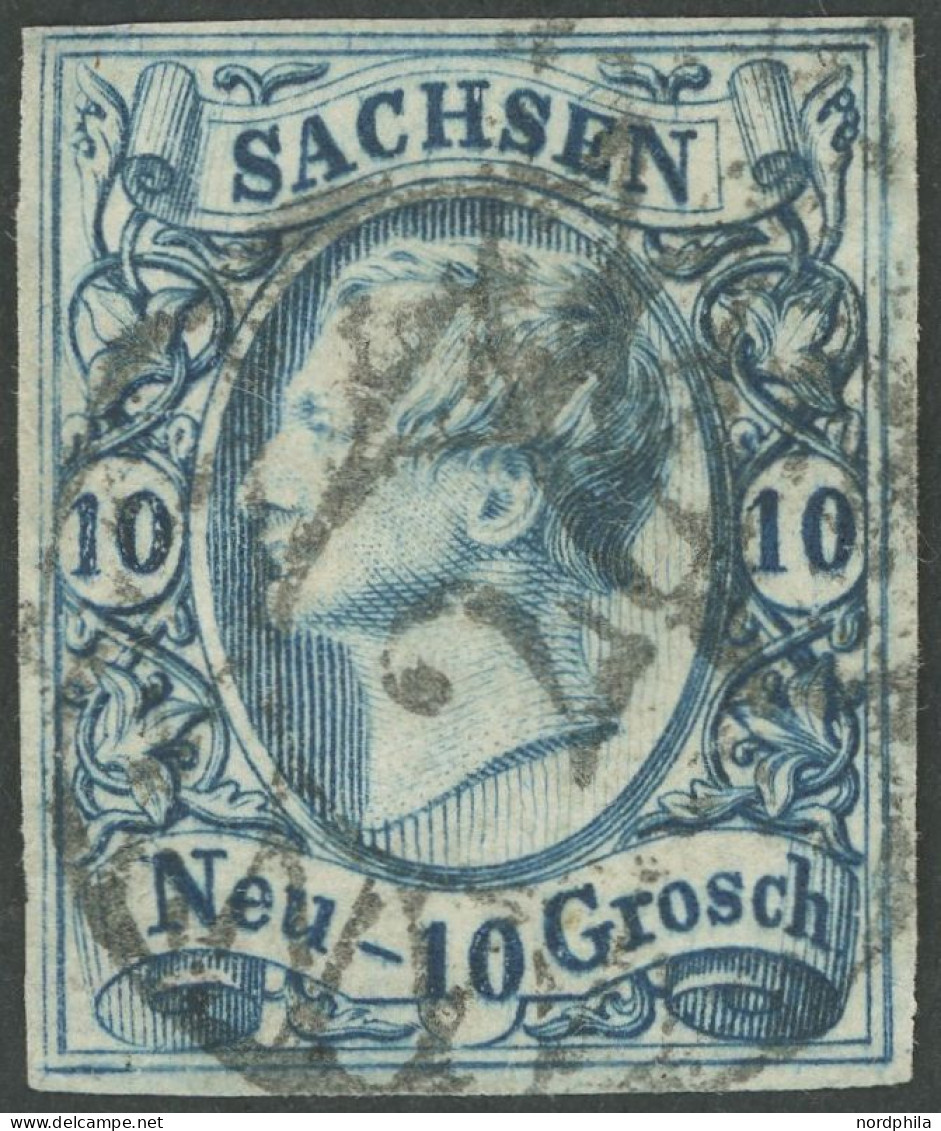 SACHSEN 13b O, 1859, 10 Ngr. Blau, II. Auflage, Nummernstempel 2, Kleine Rückseitige Schürfung Sonst Pracht, Kurzbefund  - Sachsen