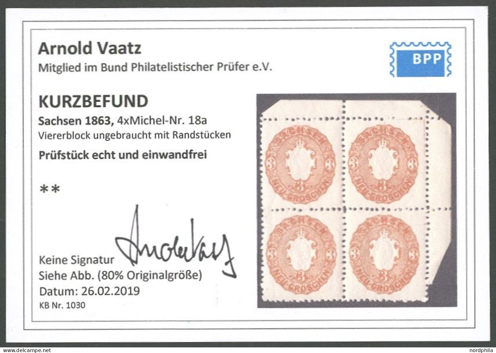 SACHSEN 18a VB , 1866, 3 Ngr. Braunorange Im Postfrischen Viererblock, Pracht, Kurzbefund Vaatz - Sachsen