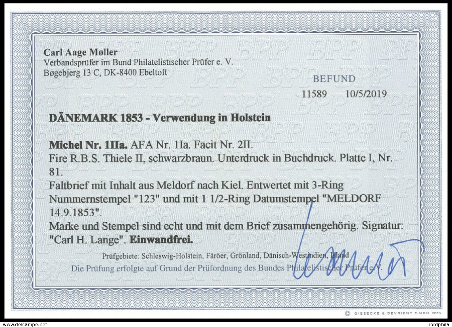 SCHLESWIG-HOLSTEIN DK 1IIa BRIEF, 123 (MELDORF) Auf 4 RBS Schwarzbraun, Platte I Nr. 81, Brief Mit Inhalt Nach Kiel, Pra - Schleswig-Holstein