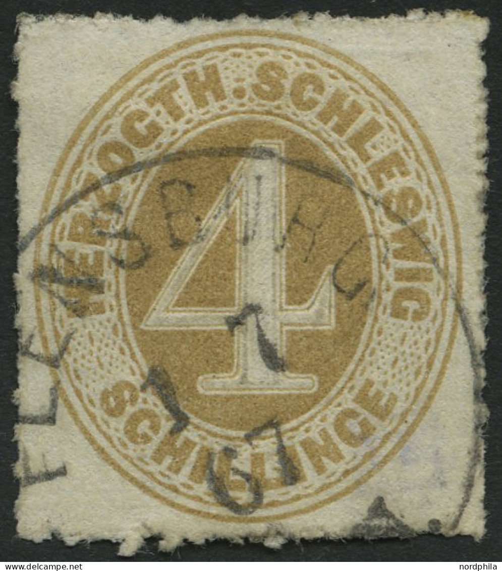 SCHLESWIG-HOLSTEIN 17 O, 1865, 4 S. Braunocker, K1 FLENSBURG, Pracht, Mi. 100.- - Schleswig-Holstein