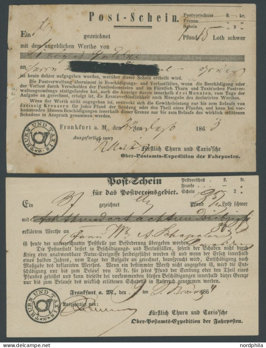 THURN Und TAXIS FRANKFURT A.M., 3 Verschiedene Postscheine (1863-65), Pracht - Vorphilatelie