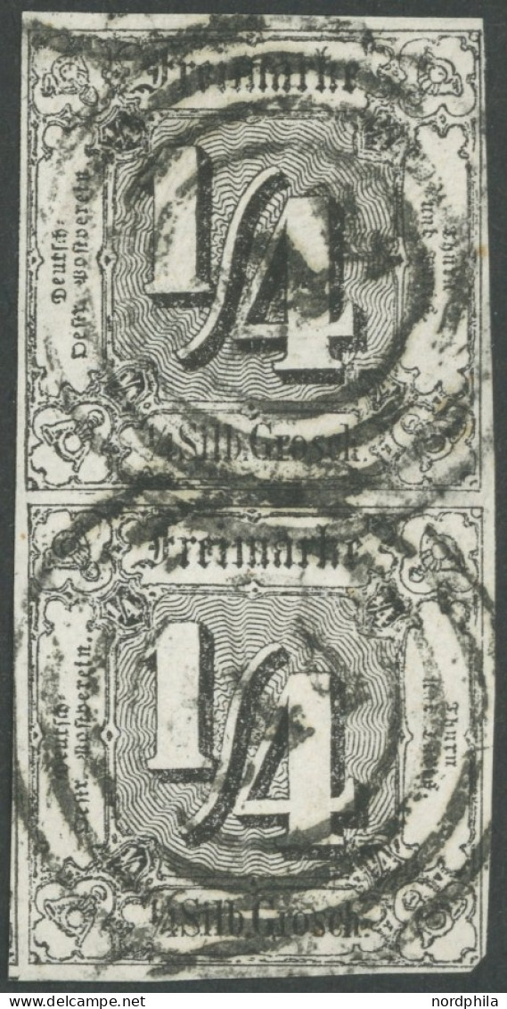 THURN Und TAXIS 26 Paar O, 1864, 1/4 Sgr. Schwarz Im Senkrechten Paar, Nummernstempel 244 (STADTLENGSFELD), Bis Auf Unte - Oblitérés