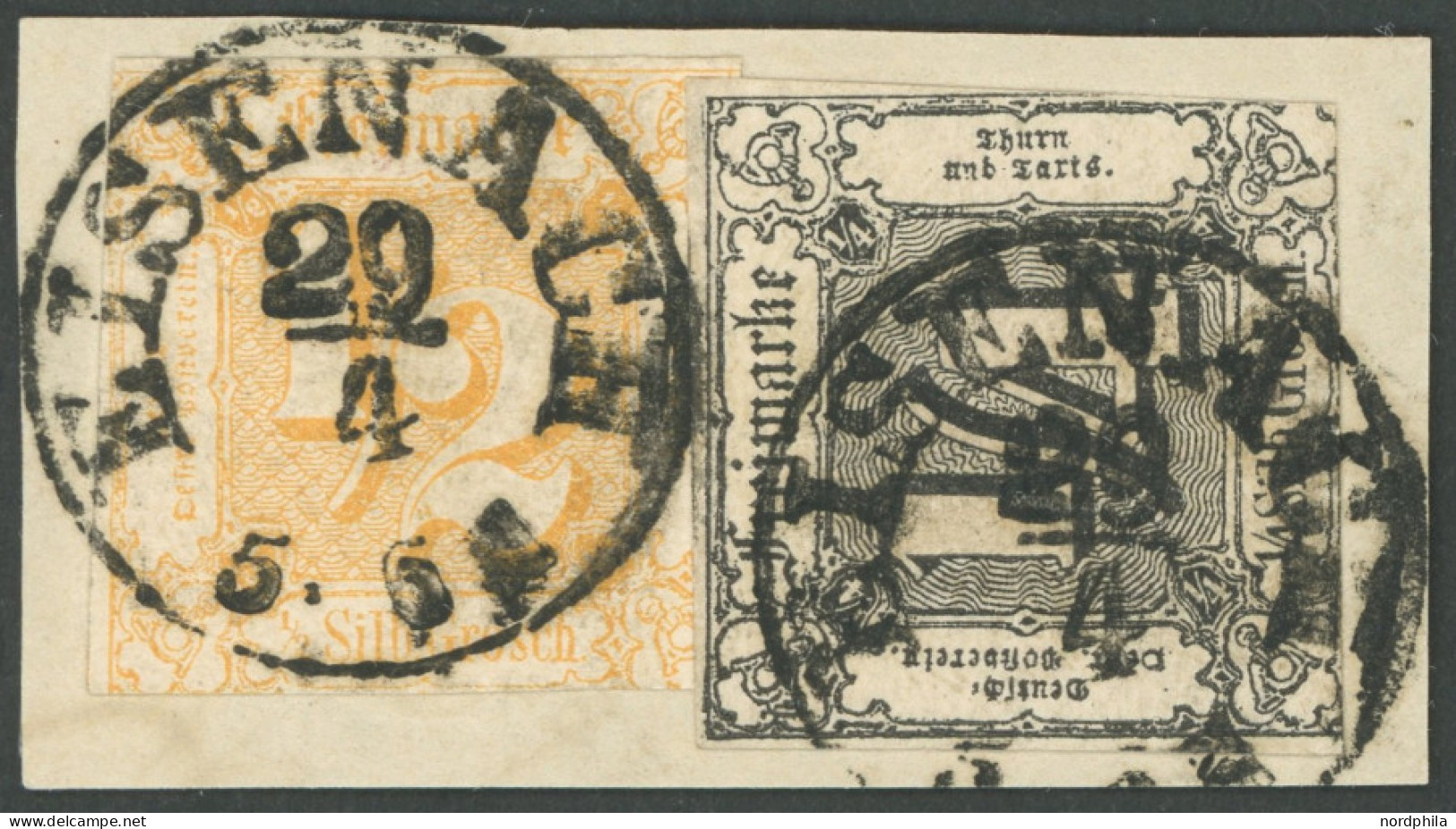 THURN Und TAXIS 26,28 BrfStk, 1862/4, 1/4 Sgr. Schwarz Und 1/2 Sgr. Orange, Marken üblicher Schnitt Mit Klarem K1 EISENA - Oblitérés