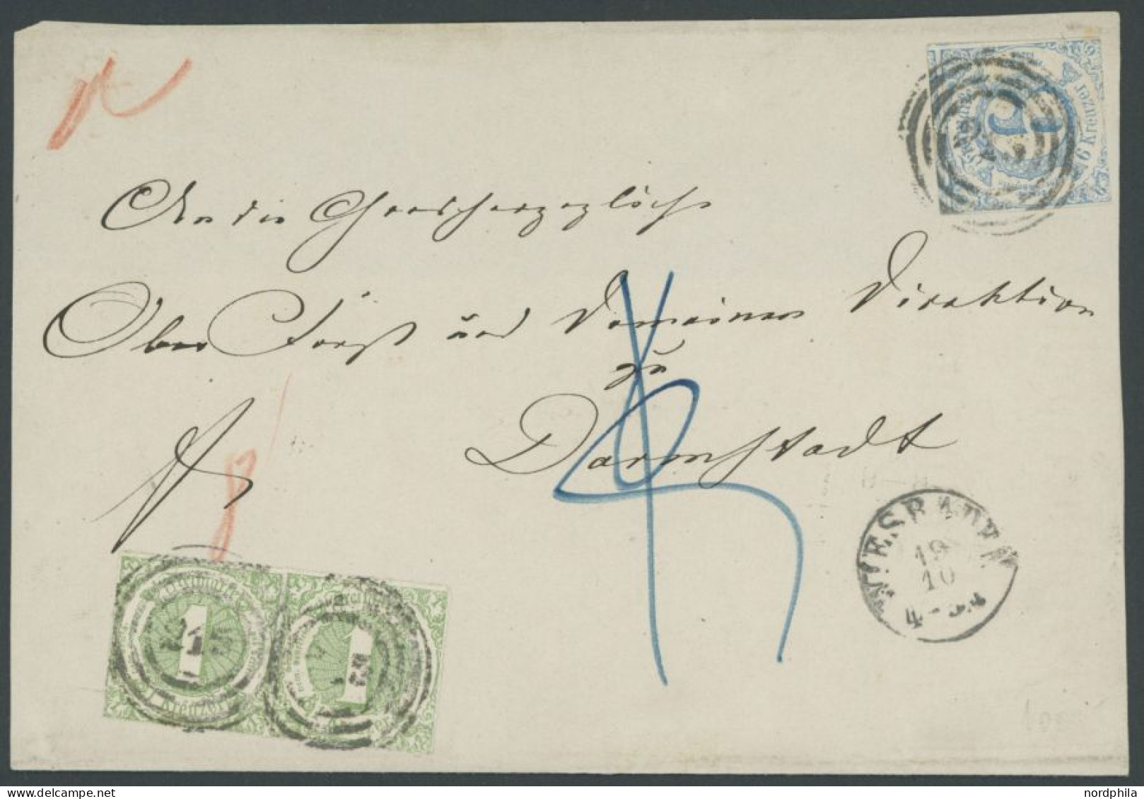 THURN Und TAXIS 33IB,41 Paar BRIEF, 1865, Mischfrankatur: 1 Kr. Gelblichgrün Im Waagerechten Paar Mit 6 Kr. Blau (üblich - Briefe U. Dokumente
