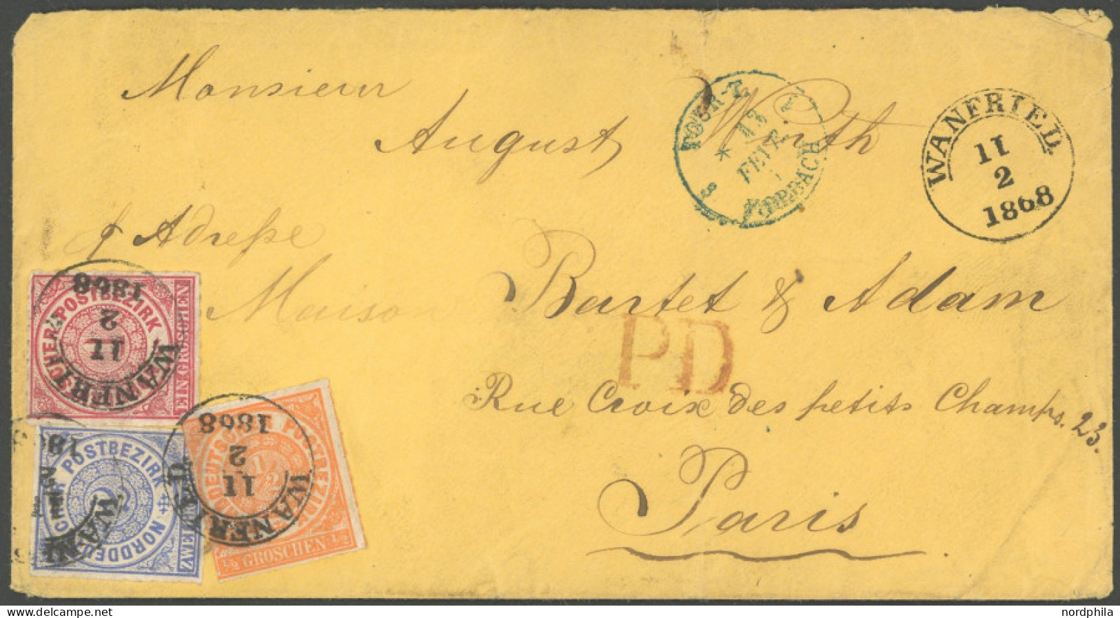 THURN Und TAXIS NPD 3-5 BRIEF, WANFRIED, K2 Auf Dekorativer Dreifarbenfrankatur (1868) Nach Paris, Feinst - Sonstige & Ohne Zuordnung