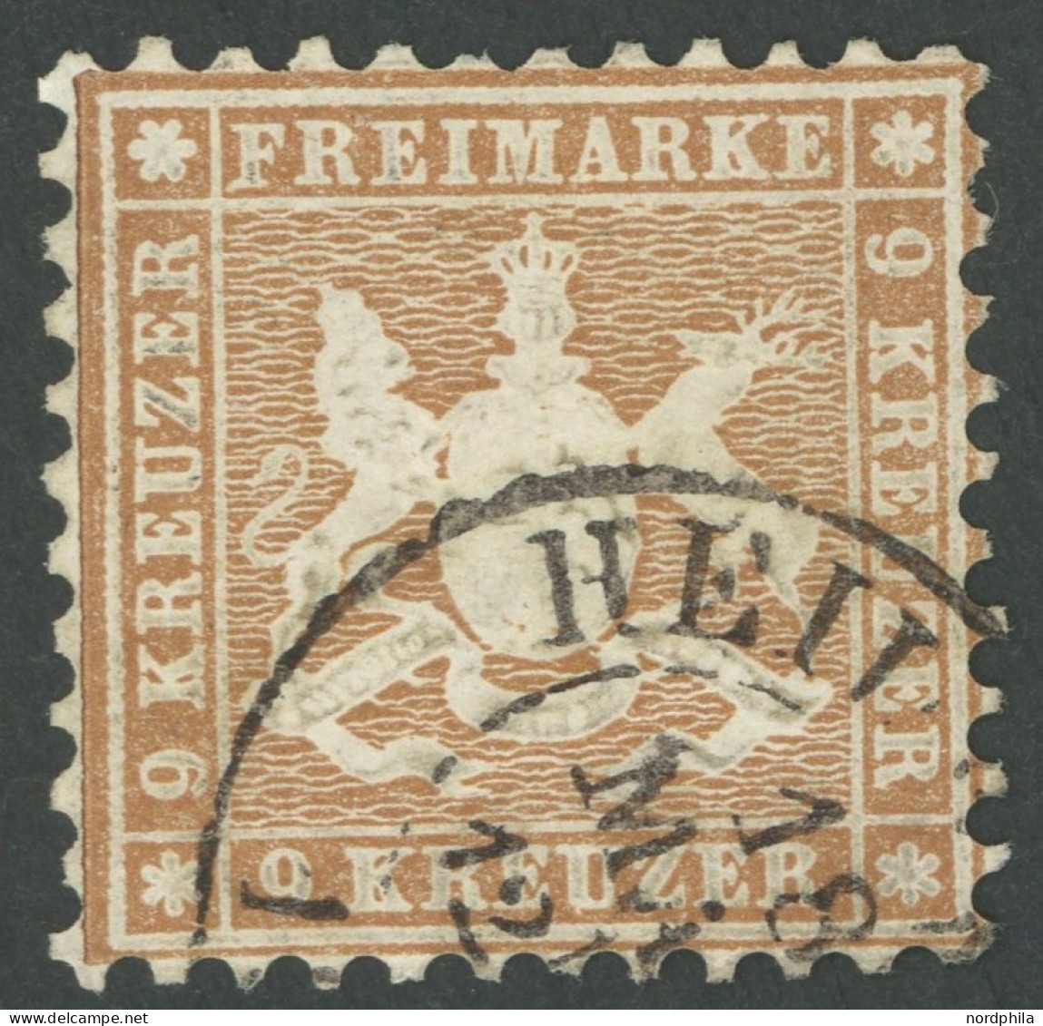 WÜRTTEMBERG 28b PF XVI O, 1863, 9 Kr. Gelbbraun Mit Plattenfehler XVI, Feinst, Kurzbefund Klinkhammer - Other & Unclassified