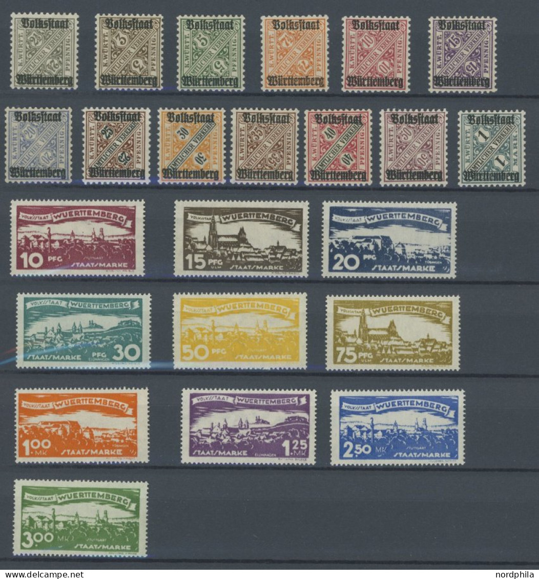 WÜRTTEMBERG 258-70,272-81 , 1919/20, Wertziffer In Schildern Und Abschiedsausgabe, Postfrisch, 2 Prachtsätze, Mi. 60.- - Postfris