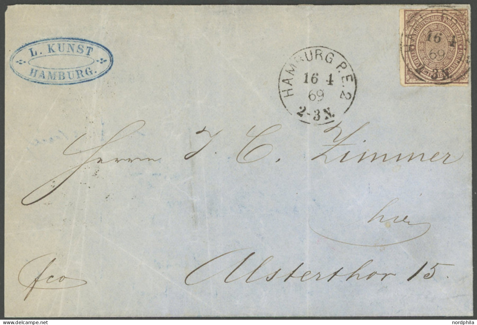 NDP 12 BRIEF, 1869, 1/2 Sch. Rötlichbraun Mit K1 HAMBURG P.E.2, Prachtstück Auf Etwas Knitterigem Brief - Andere & Zonder Classificatie