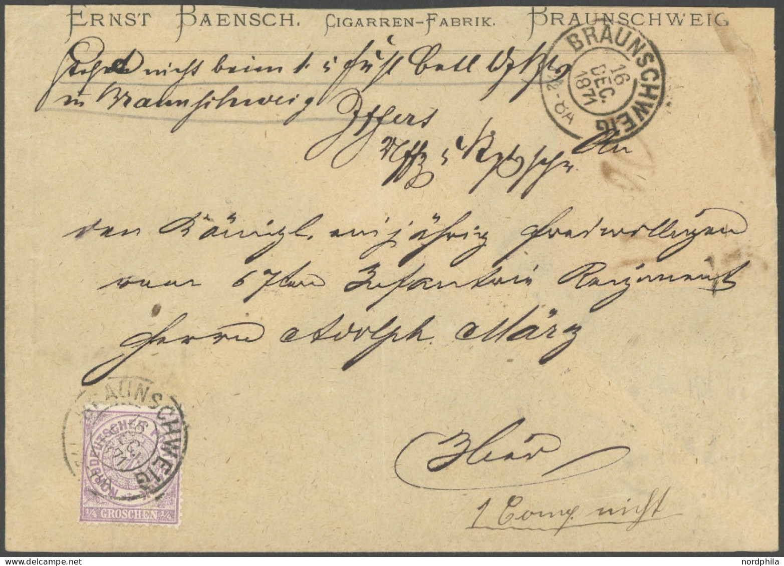 NDP 13a BRIEF, 1871, 1/4 Gr. Hellrotviolett, Einzelfrankatur Auf Dekorativem Ortsbrief (oben Rechte Ecke Defekt) Mit K2  - Other & Unclassified