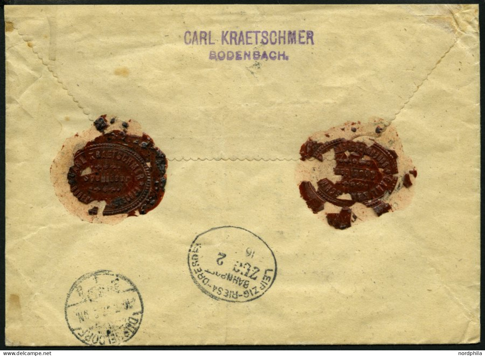 BAHNPOST Leipzig-Riesa-Dresden (Zug 2), 1907, Rückseitig Auf Wertbrief Aus Düsseldorf, Pracht - Franking Machines (EMA)