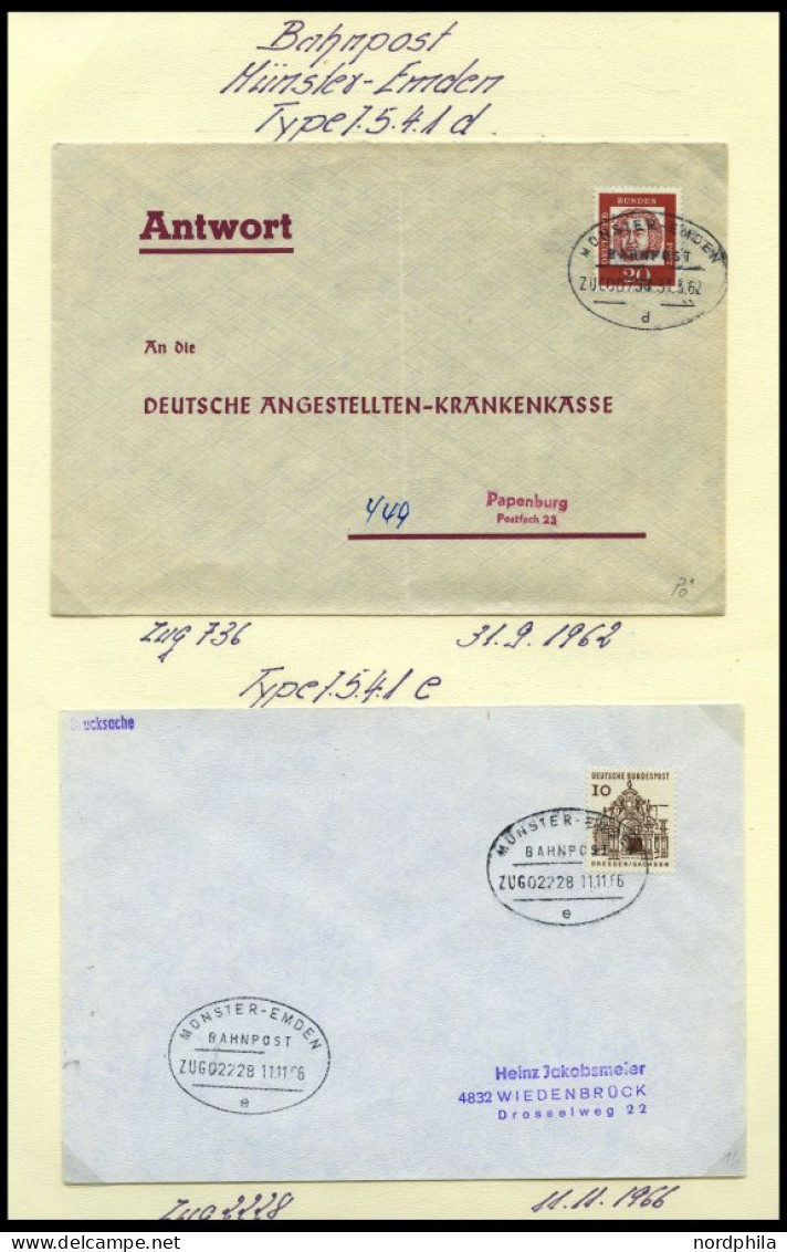 BAHNPOST Münster-Emden (verschiedene Züge Und Typen), 1896-1961, 12 Belege, Ein Briefstück Und Eine Beutelfahne, Meist P - Maschinenstempel (EMA)