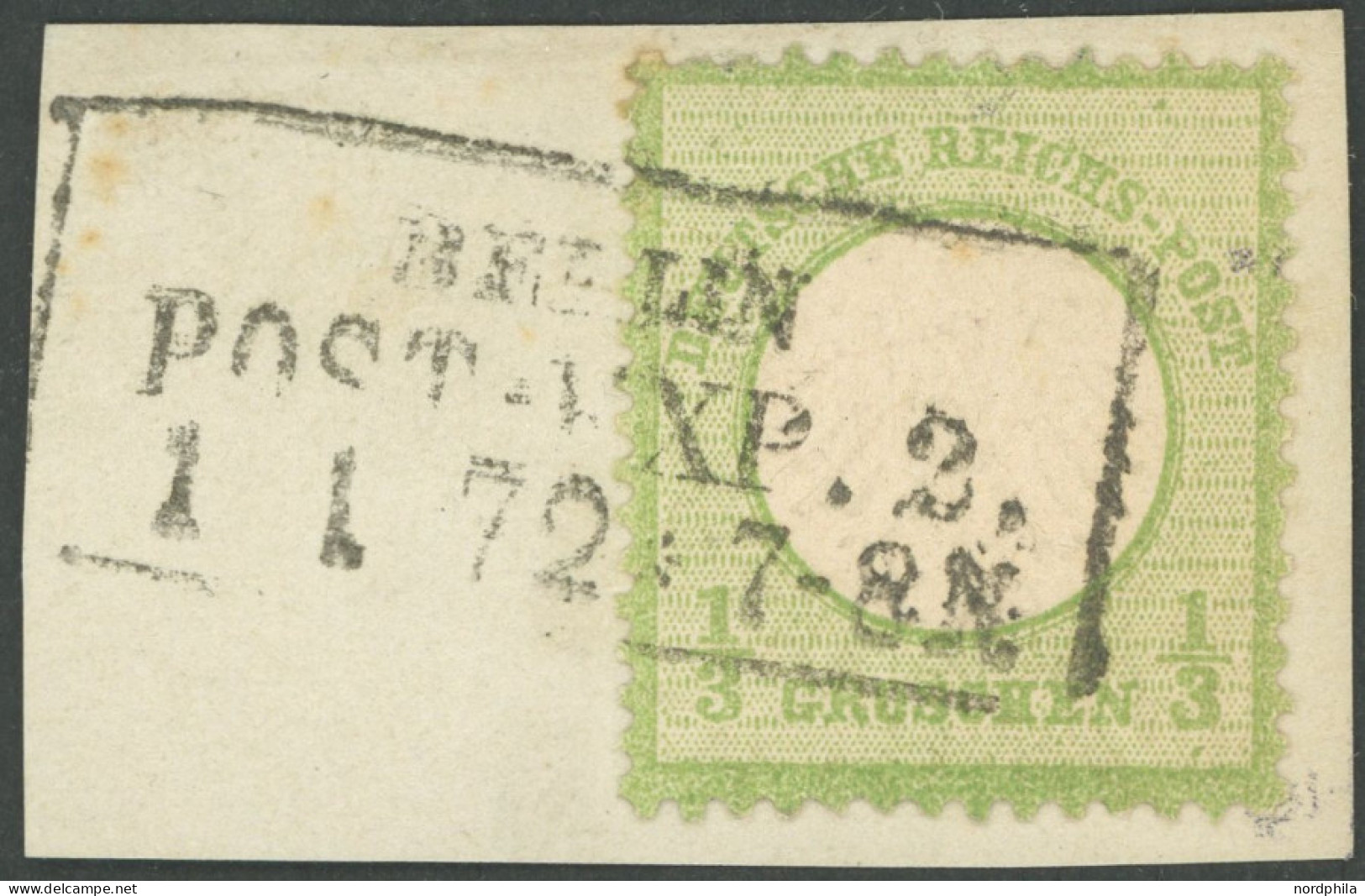 Dt. Reich 2a BrfStk, 1872, 1/3 Gr. Gelblichgrün Mit Ersttagsstempel BERLIN POST-EXP. 3. 1.1.72, Prachtbriefstück, RR!, G - Autres & Non Classés