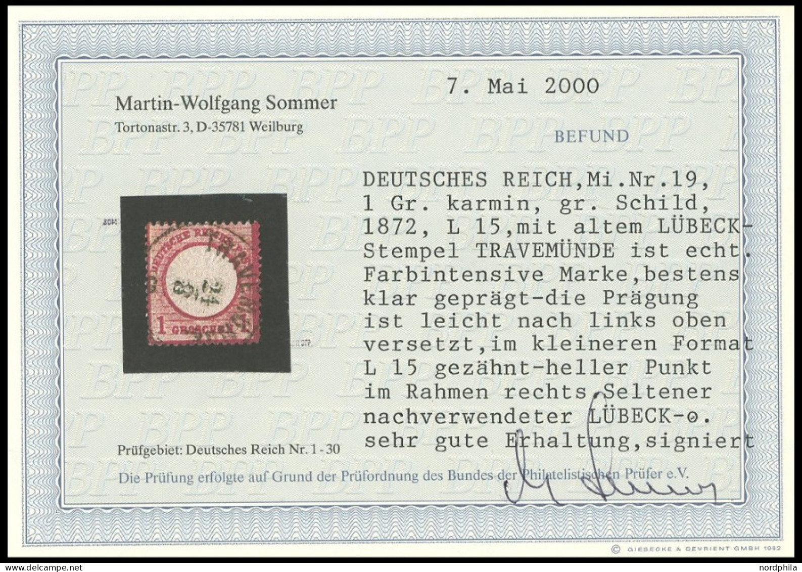 Dt. Reich 19 BrfStk, 1872, 1 Gr. Rotkarmin, Kleines Format (L 15) Mit Nachverwendetem K1 TRAVEMÜNDE, Kurzbefund Sommer - Other & Unclassified