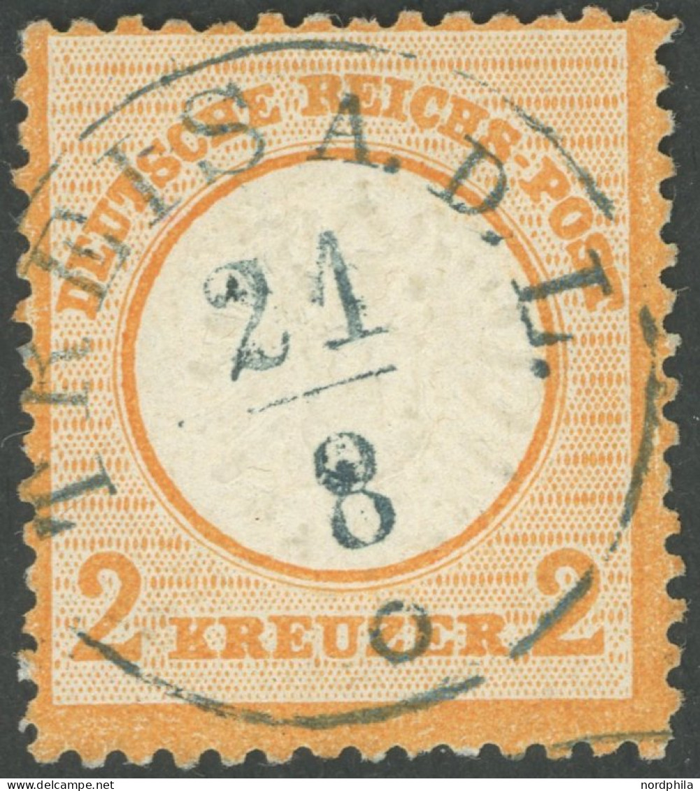 Dt. Reich 24 O, 1872, 2 Kr. Orange Mit Seltenem Zentrischen Blauschwarzen TuT-Stempel TREISA A.D.L., Farbfrisches Kabine - Other & Unclassified
