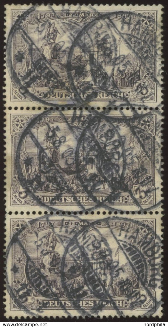 Dt. Reich 80Aa O, 1902, 3 M. Schwarzviolett, Gezähnt A, Ohne Wz., Im Senkrechten Dreierstreifen, Pracht - Other & Unclassified