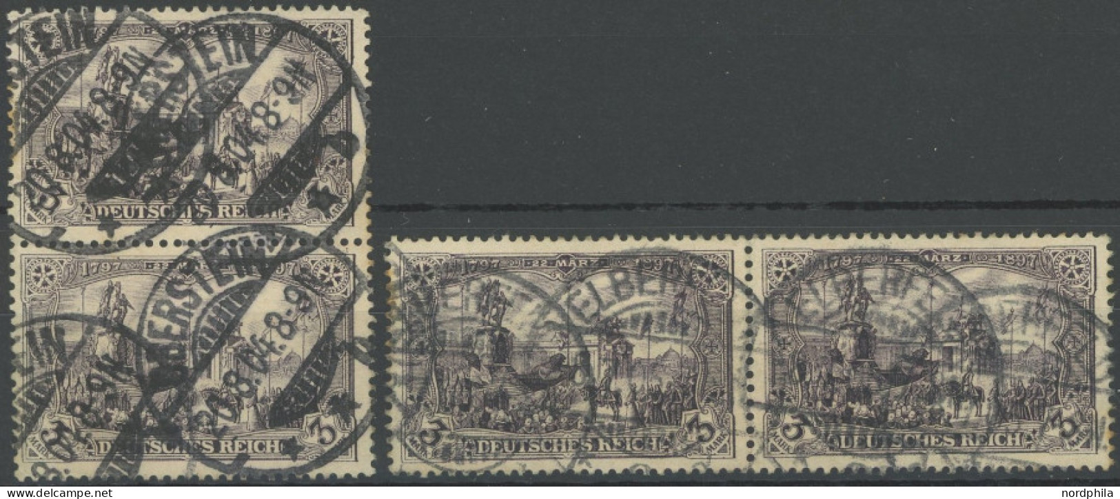 Dt. Reich 80Ba Paar O, 1904, 3 M. Schwarzbraunviolett, Gezähnt B, Ohne Wz., Im Waagerechten Und Im Senkrechten Paar, Pra - Sonstige & Ohne Zuordnung