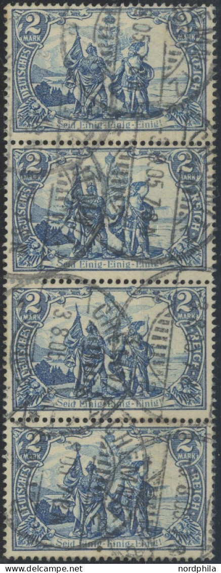 Dt. Reich 82B O, 1902, 2 M. Schwarzblau, Gezähnt B, Ohne Wz., Im Senkrechten Viererstreifen, Pracht - Autres & Non Classés