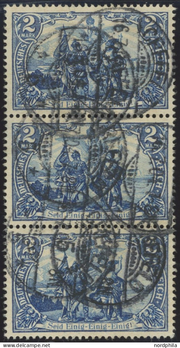 Dt. Reich 82B O, 1902, 2 M. Schwarzblau, Gezähnt B, Ohne Wz., Im Senkrechten Dreierstreifen, Pracht, Mi. (120.-) - Otros & Sin Clasificación