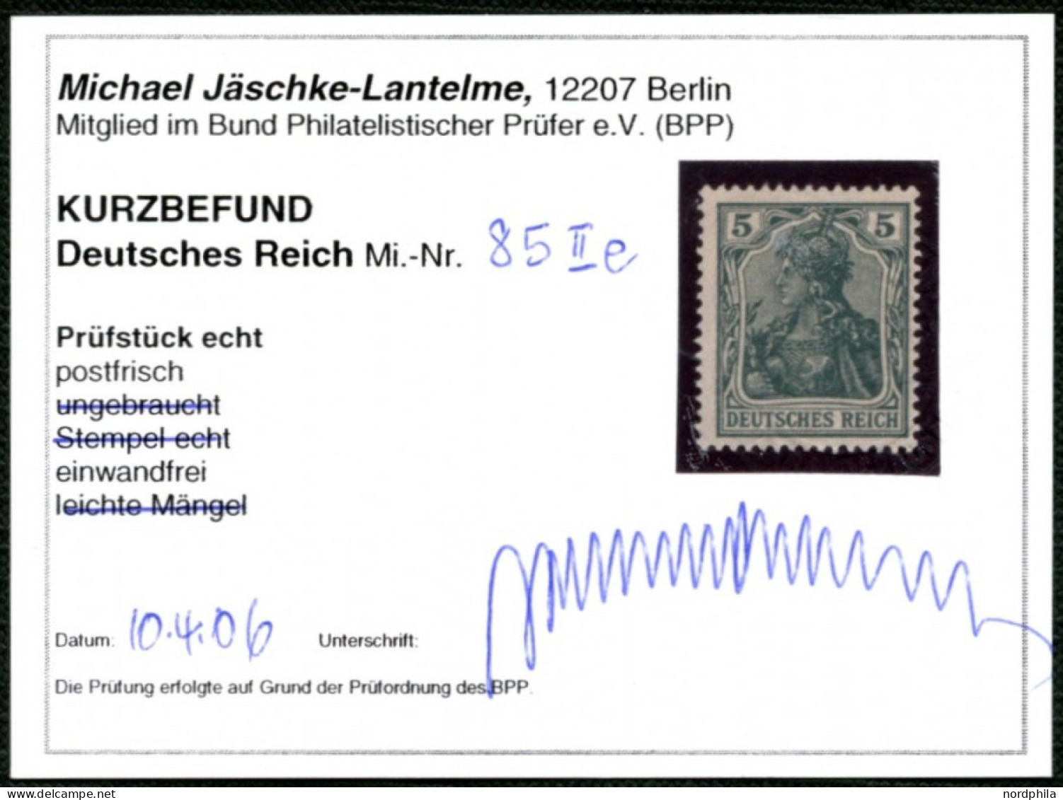 Dt. Reich 85IIe , 1918, 5 Pf. Schwarzopalgrün Kriegsdruck, Postfrisch, Pracht, Kurzbefund Jäschke-L., Mi. 500.- - Unused Stamps