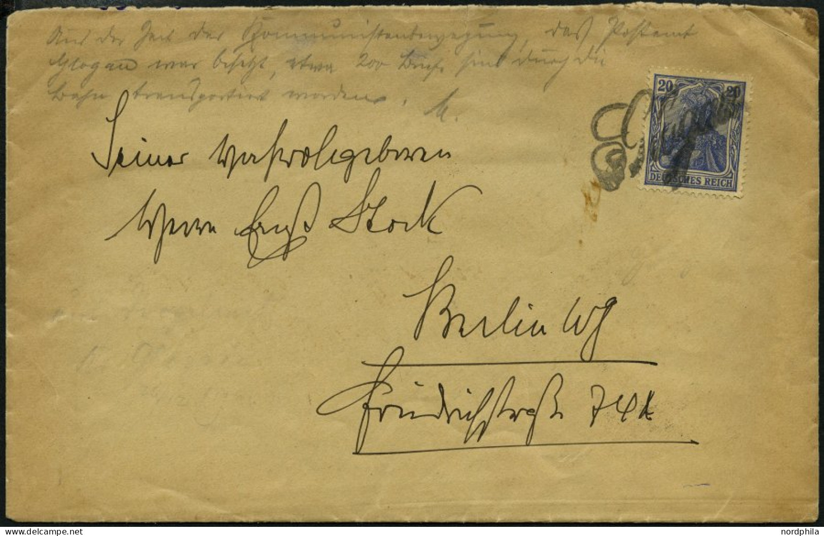 Dt. Reich 87II BRIEF, 1915, 20 Pf. Ultramarin Kriegsdruck Mit Seltenem L1 In Schreibschrift GLOGAU, Pracht - Briefe U. Dokumente