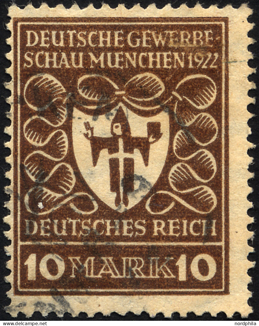 Dt. Reich 203b O, 1922, 10 M. Lilabraun Gewerbeschau, üblich Gezähnt Pracht, Gepr. Dr. Oechsner, Mi. 120.- - Oblitérés