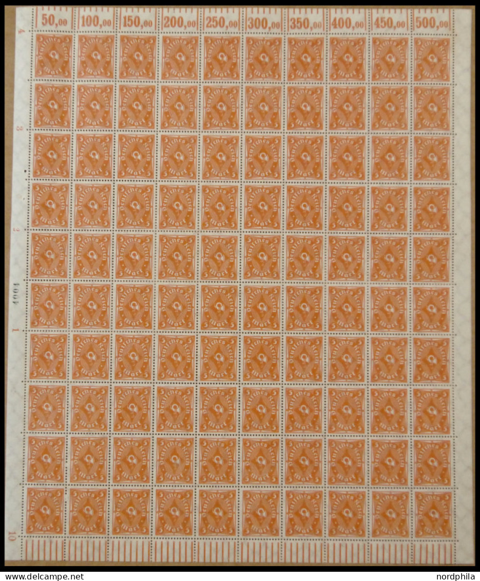 Dt. Reich 227aW , 1922, 5 M. Orange Im Bogen (100), Dabei Feld 56 Ecke Links Oben Abgeschrägt, Postfrisch, Pracht - Andere & Zonder Classificatie