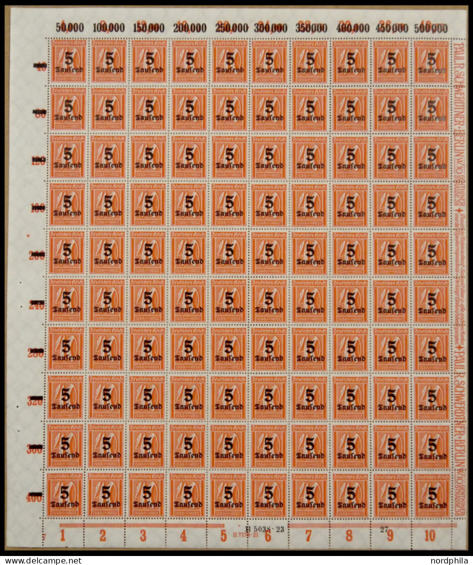 Dt. Reich 277 , 1923, 5 Tsd. Auf 40 Pf. Rötlichorange Im Bogen (100), Rechter Rand Durchgezähnt, Mit HAN H5038.23, Postf - Andere & Zonder Classificatie