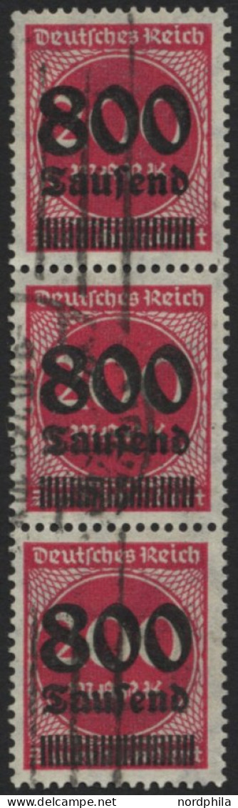 Dt. Reich 303 O, 1923, 800 Tsd. Auf 200 M. Lilarot Im Senkrechten Dreierstreifen, Obere Marke Ein Kurzer Zahn Sonst Prac - Gebruikt