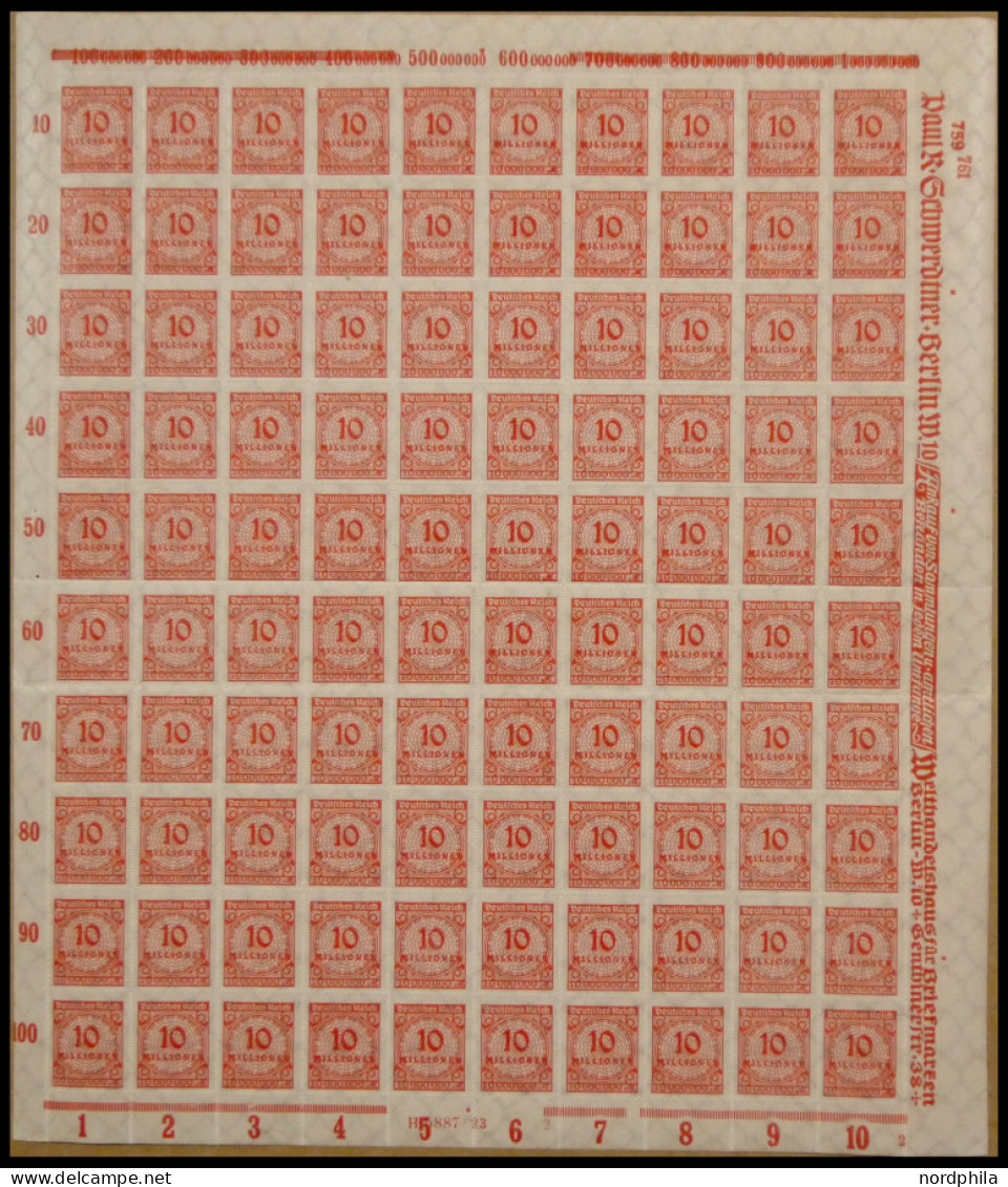 Dt. Reich 319B , 1923, 20 Mio. M. Dunkelviolettultramarin, Durchstochen, Im Bogen (100), Plattendruck Oberrand B, Postfr - Andere & Zonder Classificatie