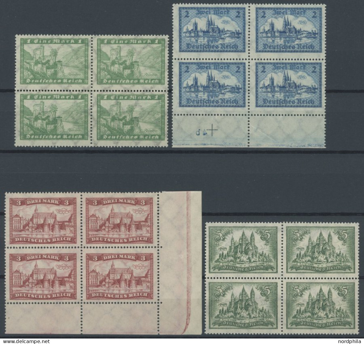 Dt. Reich 364-67 VB , 1924, Bauwerke In Viererblocks, Prachtsatz, Mi. (1480.-) - Unused Stamps