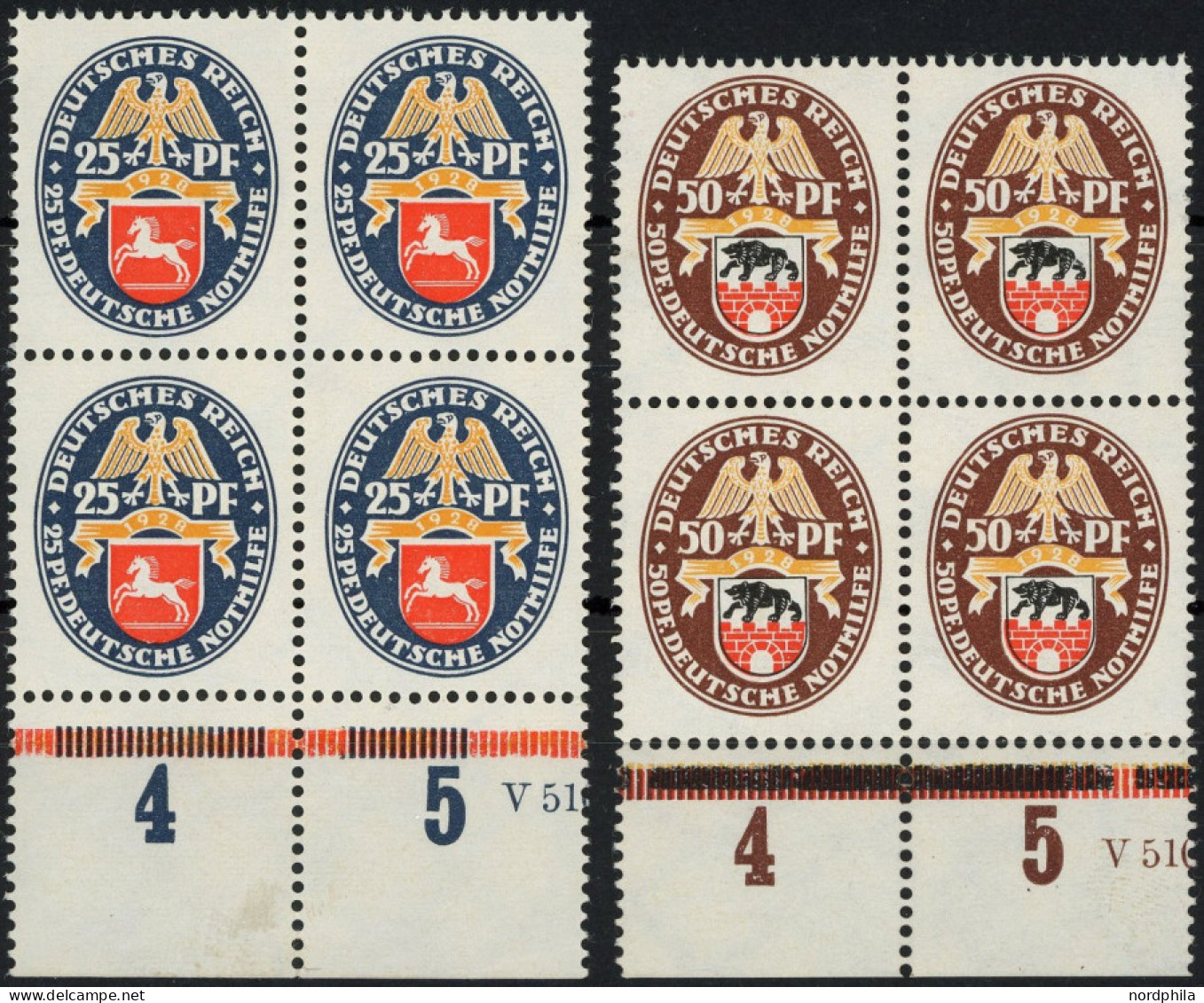 Dt. Reich 428/9Y VB , 1928, 25 Und 50 Pf. Nothilfe, Wz. Liegend, Je Im Unterrand-Viererblock, Postfrisch, Pracht, Mi. 94 - Andere & Zonder Classificatie