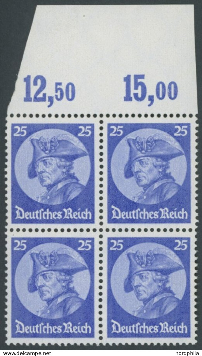 Dt. Reich 481 VB , 1933, 25 Pf. Friedrich Der Große Im Oberrandviererblock, Postfrisch, Pracht, Mi. 1240.- - Ungebraucht