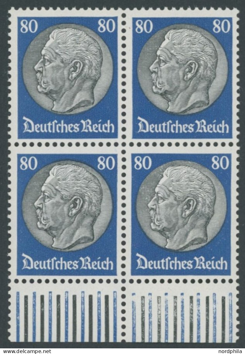 Dt. Reich 494 VB , 1933, 80 Pf. Hindenburg, Wz. 2, Im Unterrandviererblock, Postfrisch, Pracht, Mi. 120.- - Ongebruikt