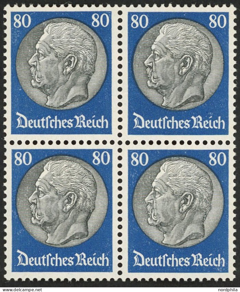 Dt. Reich 494 VB , 1933, 80 Pf. Hindenburg, Wz. 2, Im Viererblock, Postfrisch, Pracht, Mi. 120.- - Sonstige & Ohne Zuordnung