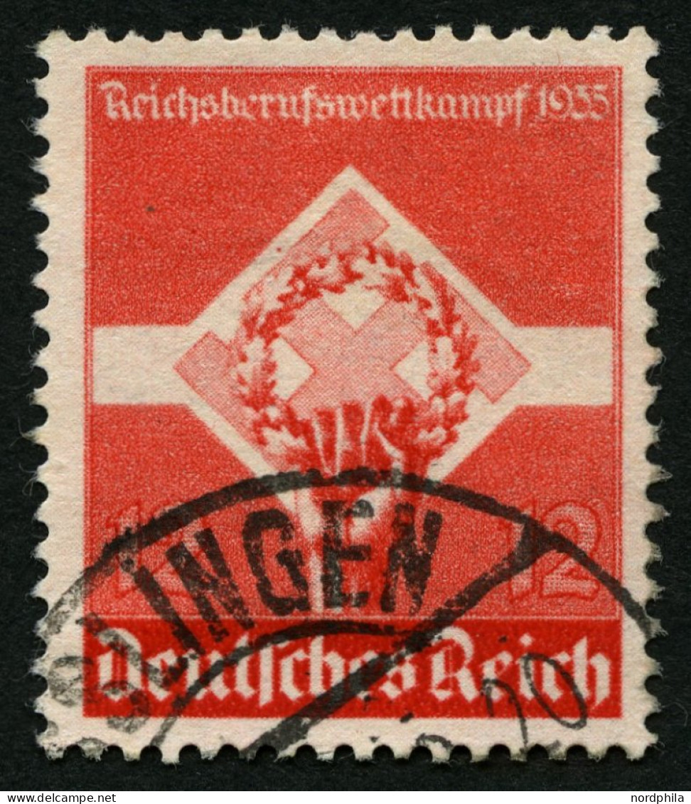 Dt. Reich 572y O, 1935, 12 Pf. Reichsberufswettkampf, Waagerechte Gummiriffelung, Pracht, Mi. 75.- - Gebruikt