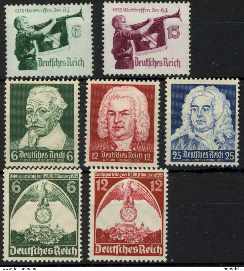 Dt. Reich 573-75,584-87 , 1935, Schütz-, Bach-, Händel-Feier, Hitlerjugend, Reichsparteitag, 3 Postfrische Prachtsätze,  - Sonstige & Ohne Zuordnung