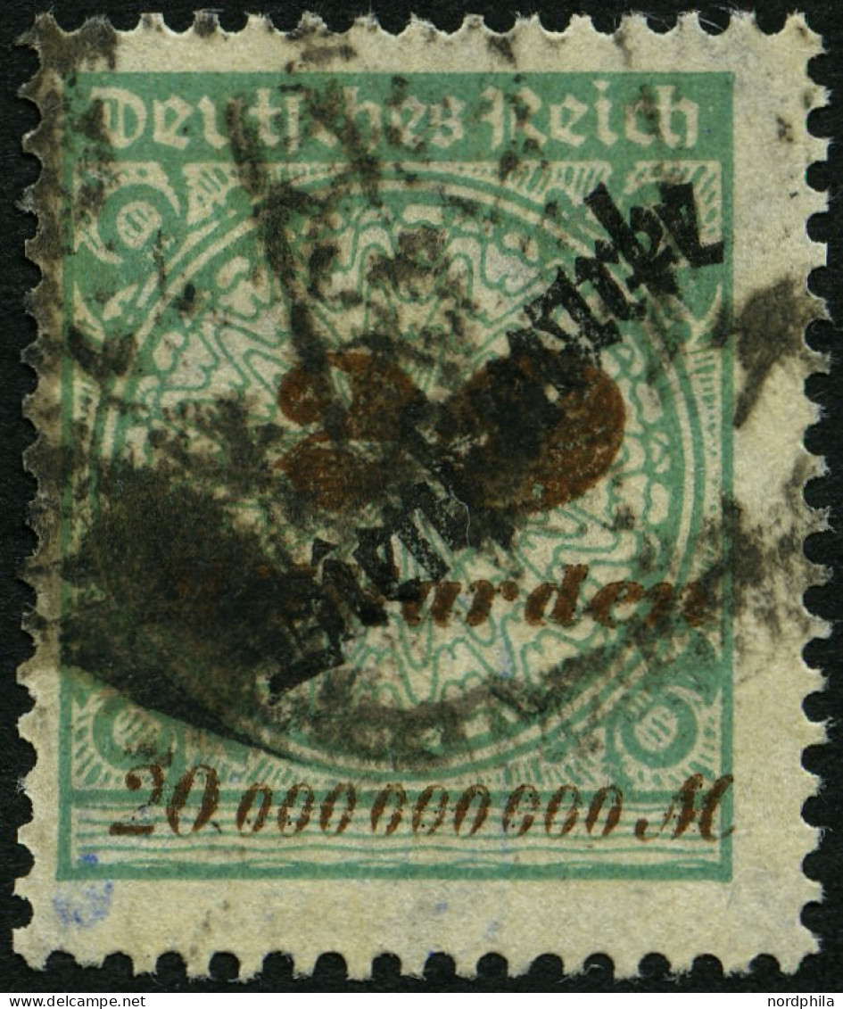 DIENSTMARKEN D 87 O, 1923, 20 Mrd. M. Opalgrün, Fetter Stempel, Feinst, Gepr. Peschl, Mi. 200.- - Service