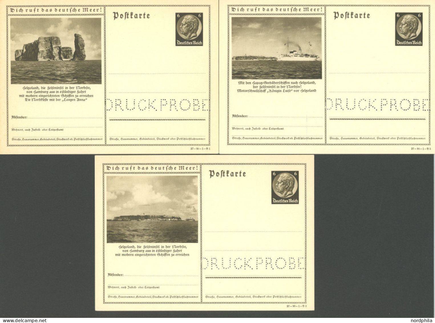 GANZSACHEN P 236 BRIEF, 1934, 6 Pf. Dunkelbraun Hindenburg, 3 Verschiedene Bildpostkarten Mit Motiv Helgoland, Alle Mit  - Sonstige & Ohne Zuordnung