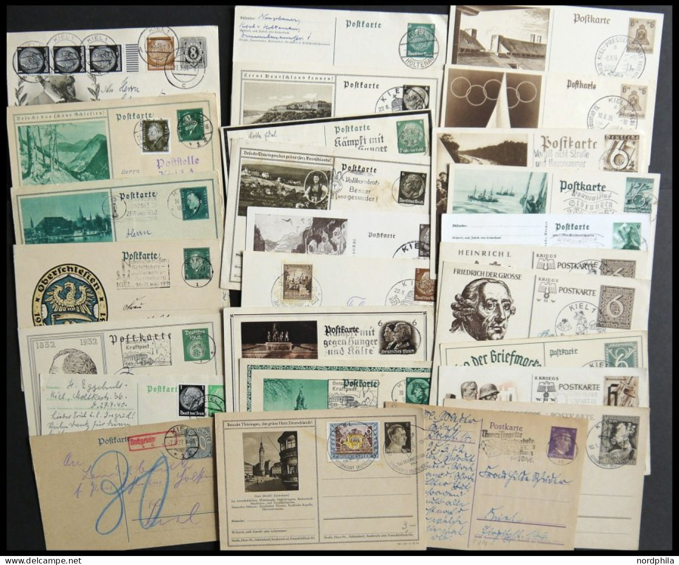 GANZSACHEN 1924-44, 27 Verschiedene Ganzsachenkarten Mit Abstempelungen Aus KIEL, Meist Pracht - Other & Unclassified