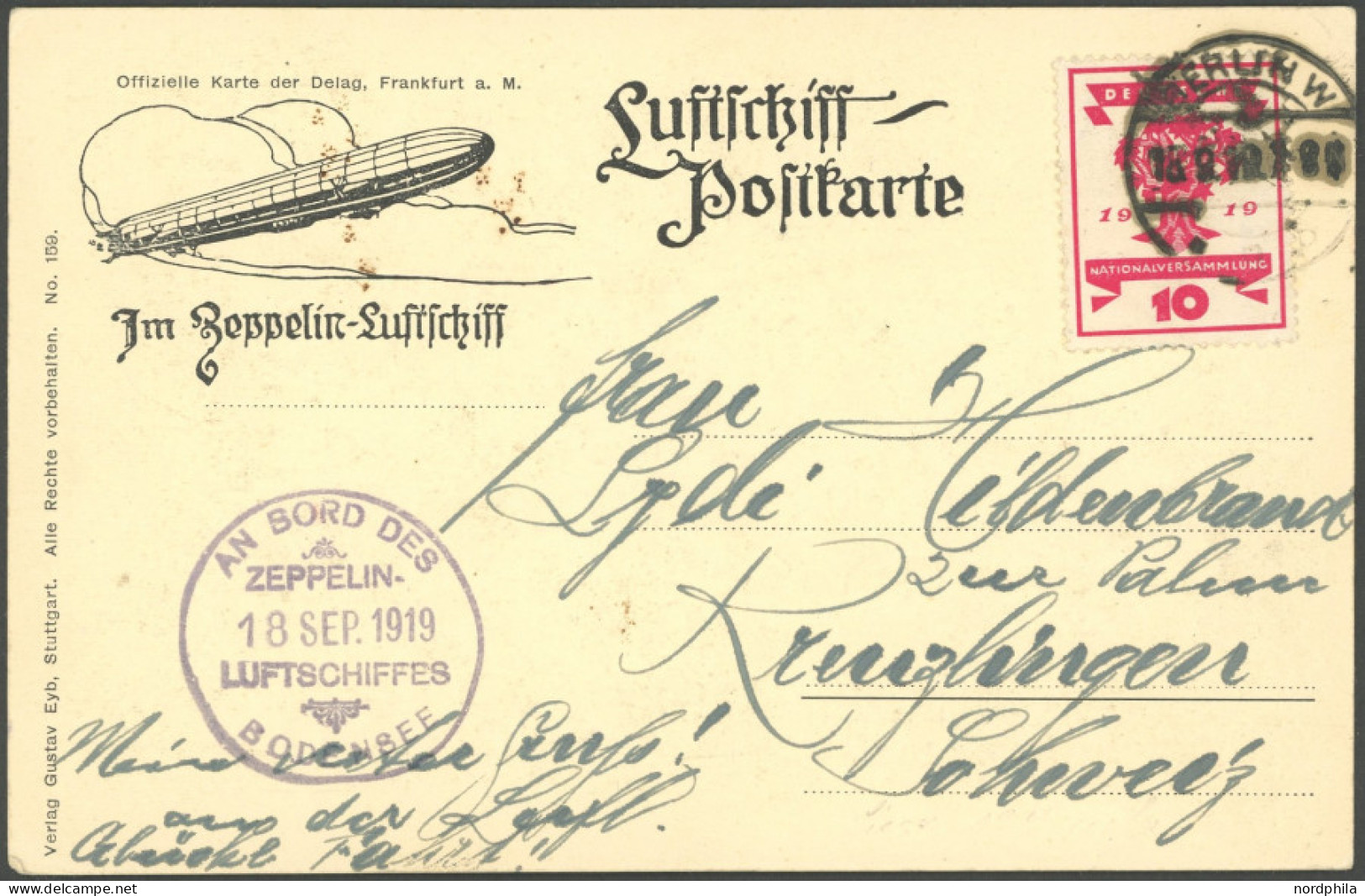 ZEPPELINPOST 19A BRIEF, 1919, Bodenseefahrt, Poststempel BERLIN W9, Prachtkarte In Die Schweiz - Luchtpost & Zeppelin