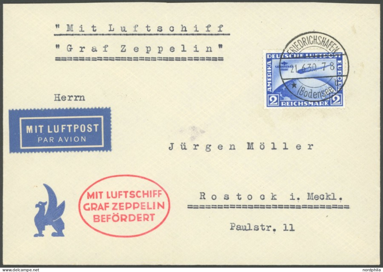 ZEPPELINPOST 68Ba BRIEF, 1930, Deutschlandfahrt, München - Kopenhagen - Berlin, Auflieferung Friedrichshafen, Frankiert  - Luft- Und Zeppelinpost