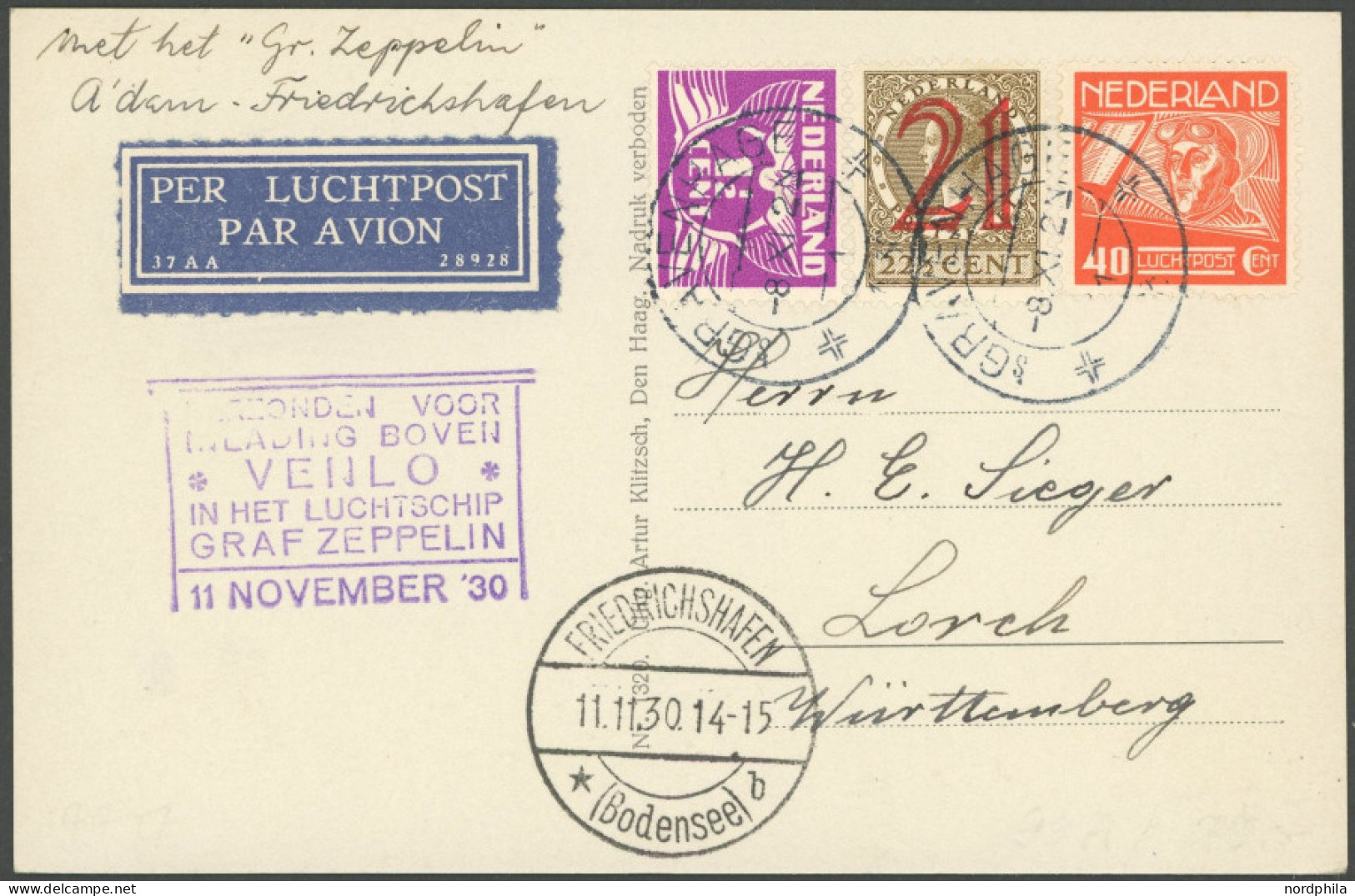 ZEPPELINPOST 99A BRIEF, 1930, Fahrt In Die Niederlande, Venlo-Friedrichshafen, Prachtkarte - Poste Aérienne & Zeppelin