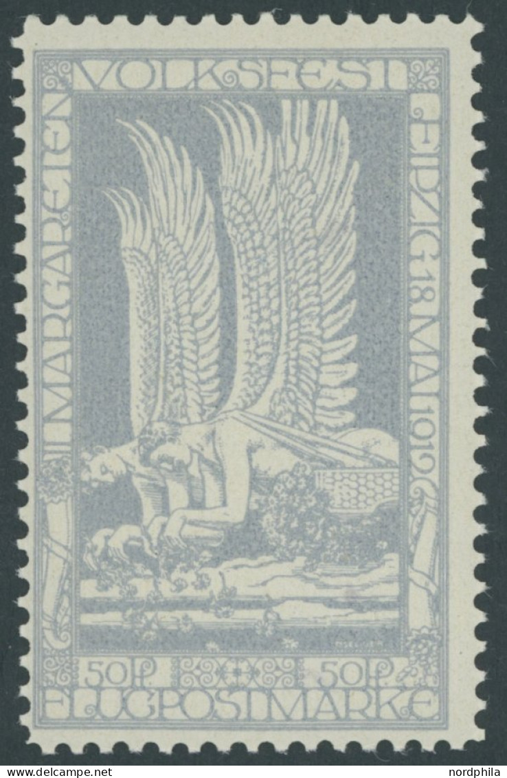 HALBAMTLICHE FLUGMARKEN 4a , 1912, 50 Pf. Hellblau Margaretenfest, Postfrisch, Pracht, Mi. 130.- - Luft- Und Zeppelinpost