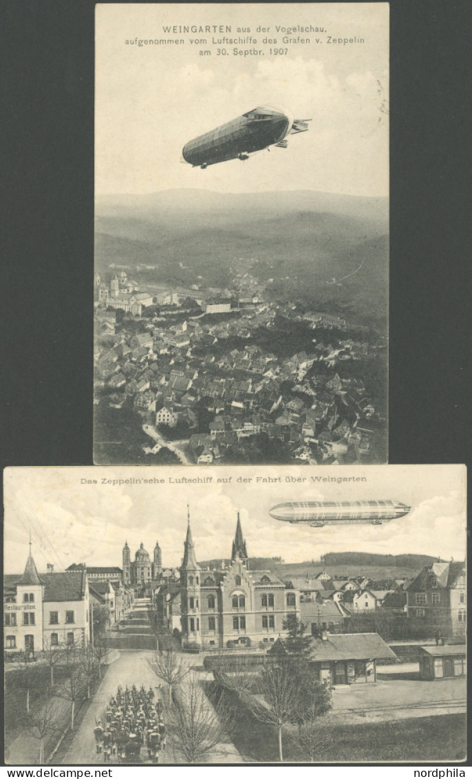 ALTE ANSICHTSKARTEN 1907, LZ 3 (Z I) über Weingarten, 2 Verschiedene Gebrauchte Ansichtskarten - Other & Unclassified