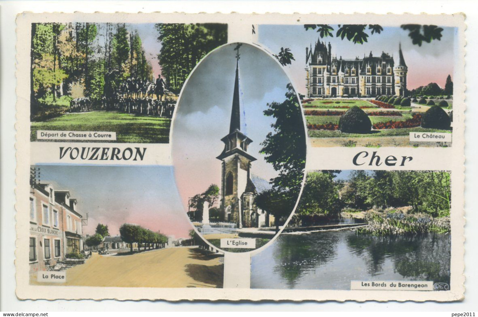 CPA Multivues (18 Cher) - VOUZERON - Départ Chasse à Courre - La Place (Commerces) - Le Château - Bords Du Barengeon - Vouzeron